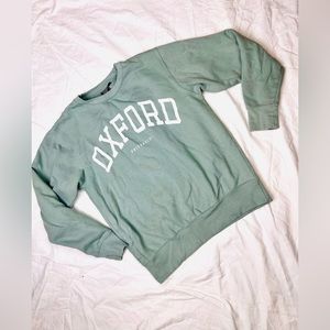 Sage green licenced Oxford University preppy print crew neck sweater